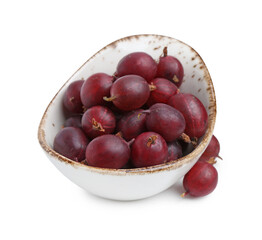 Fresh ripe red gooseberries in bowl isolated on white
