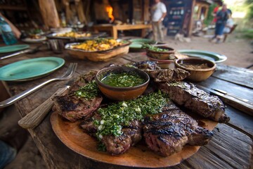 Argentinian asado barbecue chimichurri countryside ranch
