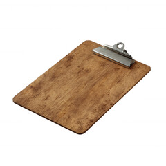 Fototapeta premium Wooden clipboard with a metal clip, ideal for writing notes or holding papers. Perfect for office use or classroom settings, offering a rustic appearance.