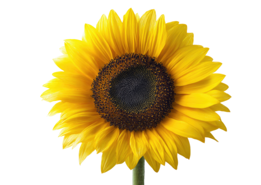 Close-up of a vibrant sunflower, bright yellow petals radiating outward from a dark brown central disc