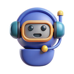 Fototapeta premium Friendly chatbot robot with headset isolated on transparent background