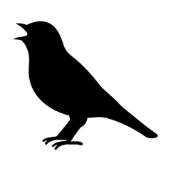 Black silhouette illustration of a bird standing with its beak open