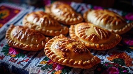 Bolivian salteas empanadas embroidered cloth cultural table