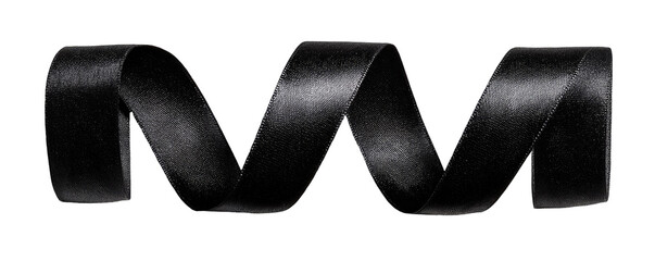 Black satin ribbon, coiled in a flowing design