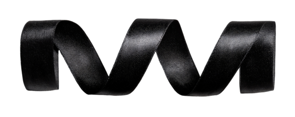 Black satin ribbon, coiled in a flowing design