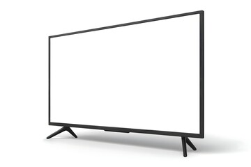 Naklejka premium A modern flatscreen television with a blank white screen and black frame, standing on its legs, isolated on a white background