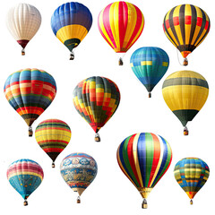 Fototapeta premium Colorful hot air balloons in various patterns against a black background