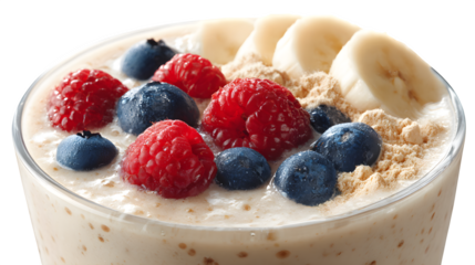 A close-up of a healthy smoothie with fruits and protein powder, ready to fuel a post-workout recovery