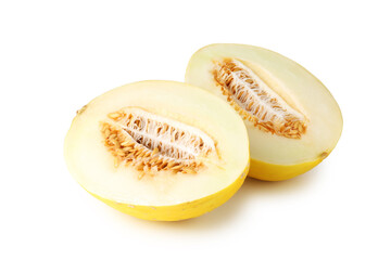 Halves of ripe melon isolated on white