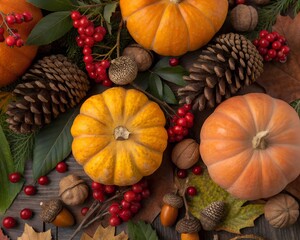&ldquo;Pumpkins, acorns, berries arranged as seamless autumn pattern&rdquo;