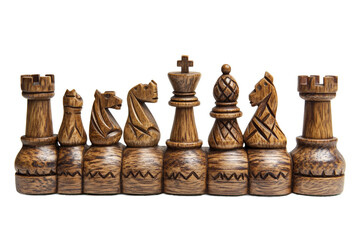 Vintage wooden chess set isolated on transparent background