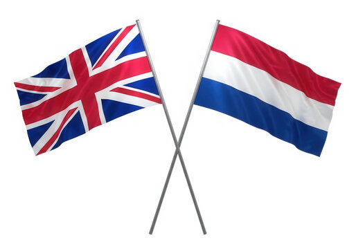 United kingdom and netherlands flags crossed isolated on transparent background