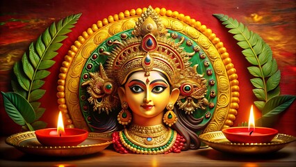 Fototapeta premium Goddess Lakshmi illuminated by candles a vibrant representation of Hindu tradition and spirituality