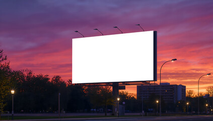 Fototapeta premium Billboard Mockup with Blank White Space Against Sunset Sky