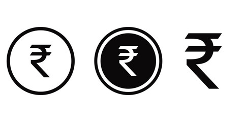 Indian Rupee Currency Coin Icons Set – Vector Money Symbol Collection in Gold, Black and White