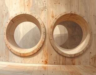 Light wood paneling with circular cutouts