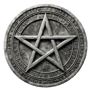 Occult Halloween pentagram symbol with runes isolated on transparent background