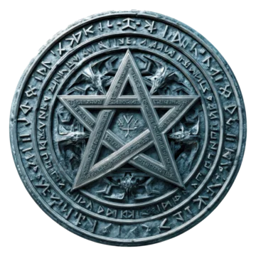 Isolated pentagram with mystical runes on transparent background