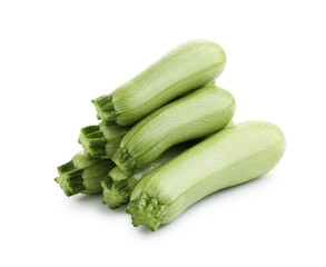 Many fresh ripe zucchinis isolated on white