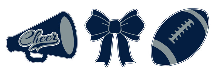Cheerleader illustration. Dallas Cheerleading Bow, a Megaphone and a Football. Vector cheerleading illustration.
