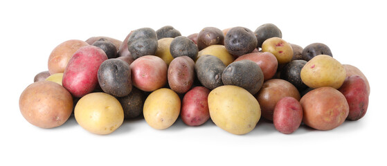 Different types of potatoes isolated on white