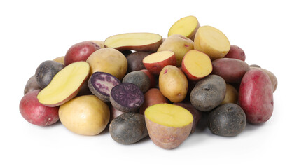 Different types of potatoes isolated on white