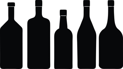 alcohol bottles monochrome set silhouette.