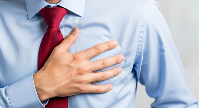 Chest Pain Awareness: Man Clutching Heart in Anguish