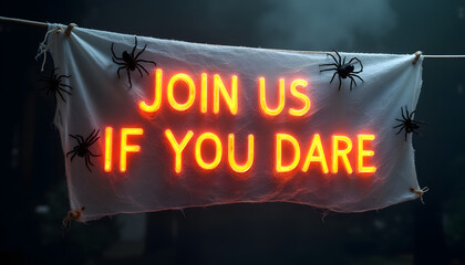 Eerie Halloween Banner with Ghostly Glow and Spiderwebs, Perfect for Spooky Events, Fright Night, and Haunted House Decorations
