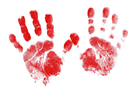 Two red handprints on black background - Powered by Adobe