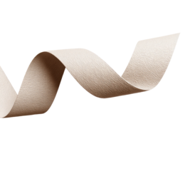 A light beige ribbon, or strip of material, curves in a graceful, twisting design against a black background.  The material has a slightly textured surface