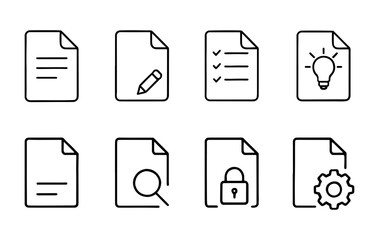 document file vector icon set line border design editable note search folder pencil list lock write contract solid thin modern symbol communication organization business print find information paper