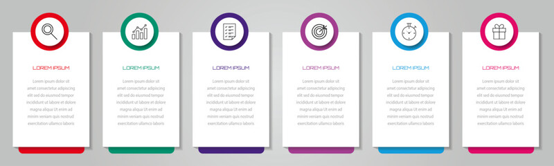 Obraz premium Business data visualization timeline process infographic template design with icons | 6 steps business infographic diagram with circle 