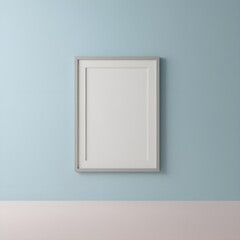 Solitary Blank Picture Frame Mockup on a Serene Pastel Blue and Pale Pink Wall.