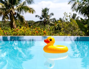 Inflatable duck in pool