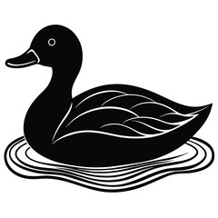 Vector illustration of a duck swimming in a lake, with its reflection in the water