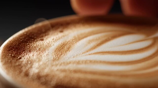 Creamy coffee cup with latte foam art, smooth texture and warm tones, inviting cozy moments with hot beverage drink in cup foam latte