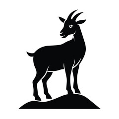 Black silhouette of a goat head with antlers, a wild mammal vector illustration