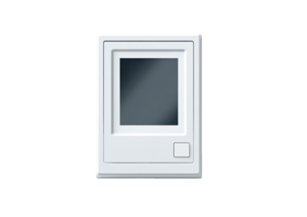 White rectangular panel with a square display