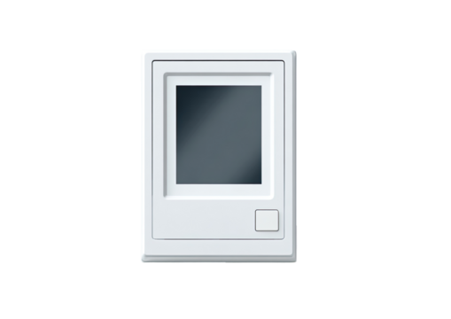 White rectangular panel with a square display