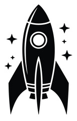 Rocket Ship Launching into Space Vector Graphic Illustration Icon Symbol Design Element