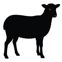 A vector silhouette of a wild goat on a farm, a black and white illustration of a mammal