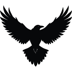 A powerful eagle in flight, with its black silhouette and outstretched wings, makes for a striking vector illustration against a white background