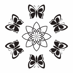 Butterflies surrounding a flower illustration isolated on white background for design elements and decoration