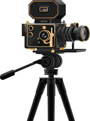Vintage Movie Camera on Tripod Vector Illustration for Film Production Equipment