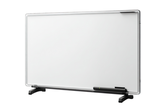 Blank white interactive whiteboard, rectangular, on stand