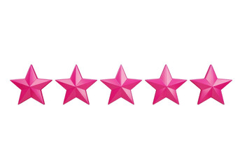 Five pink stars rating review feedback quality success evaluation on transparent background