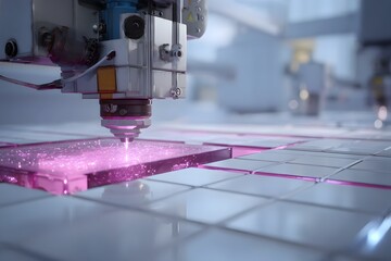 &ldquo;High - precision laser cutting machine working on a pink material in a modern industrial setting&rdquo;
