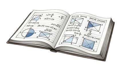 Geometry explorations: An opened book reveals mathematical formulas and figures