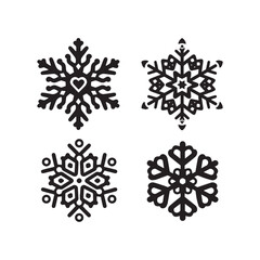 A set of luxurious snowflake silhouettes with intricate and symmetrical details.